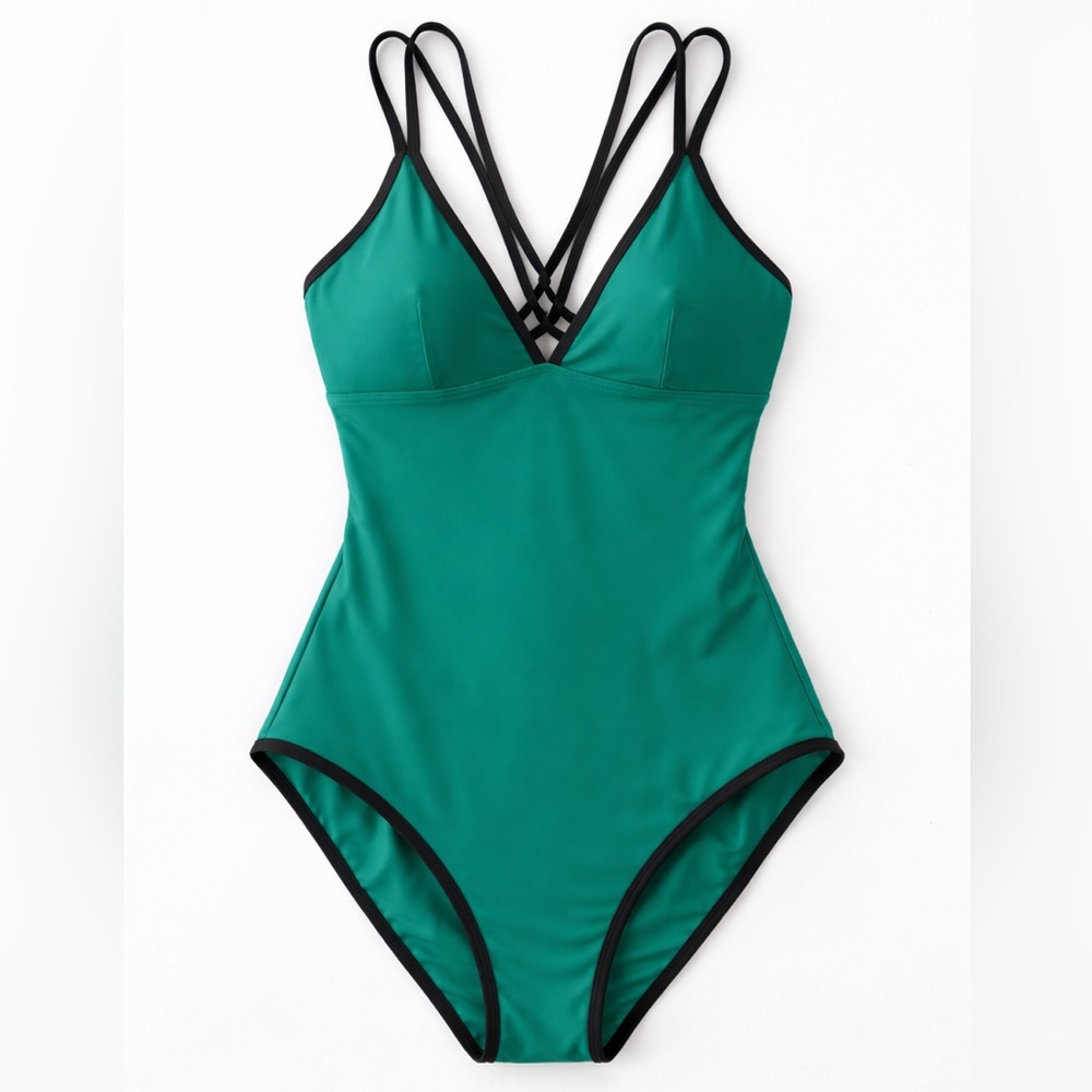 B2PRITY‎ Emerald Green One Piece Swimsuit XL Strappy Back NWT Resortwear Bundle